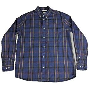 Zara Button Down Flannel Shirt Long Sleeve Men's M 45" Plaid Blue Black Medium